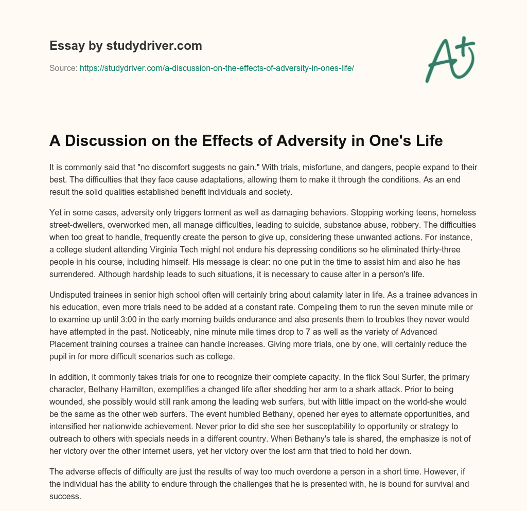 A Discussion on the Effects of Adversity in One’s Life essay