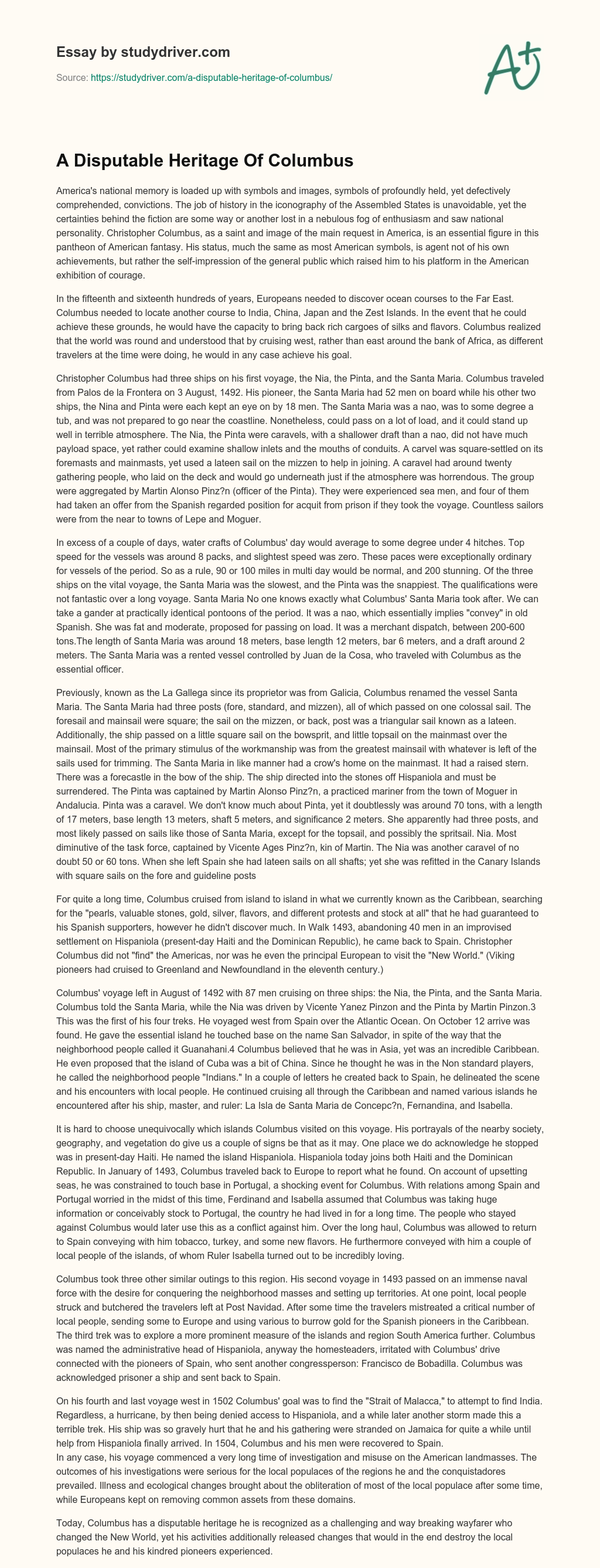 A Disputable Heritage of Columbus essay