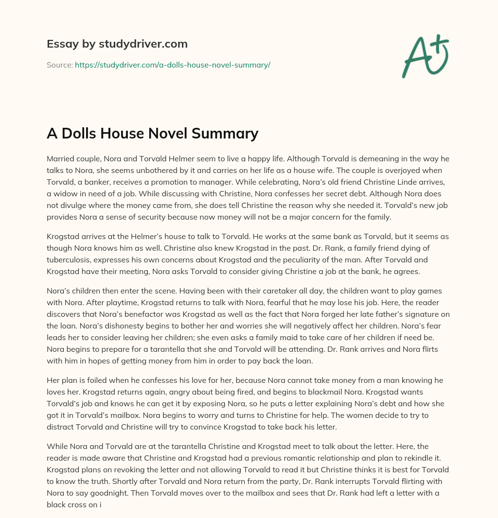 A Dolls House Novel Summary essay