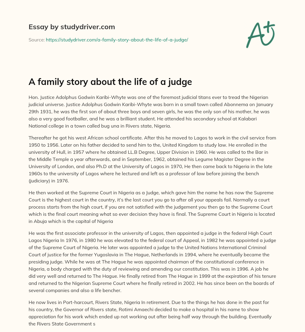 A Family Story about the Life of a Judge essay