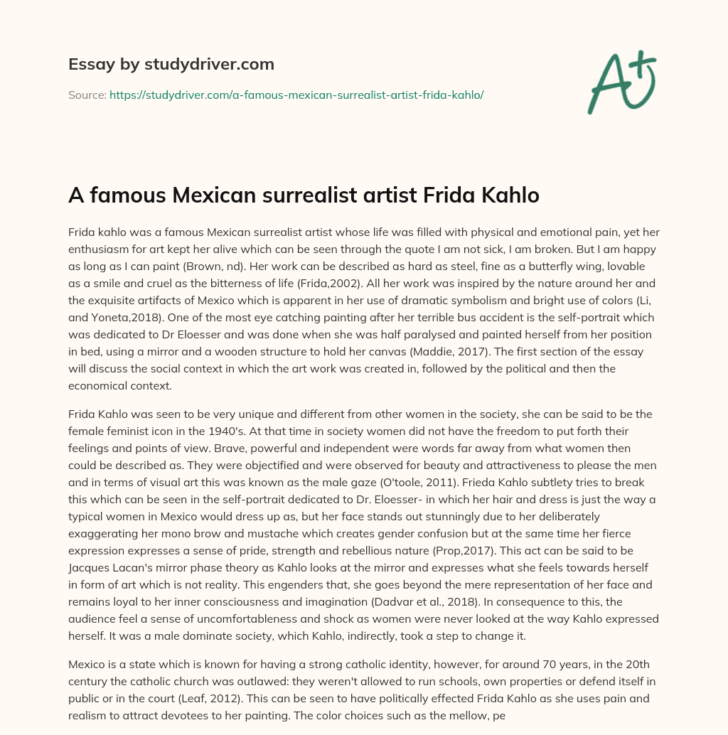 A Famous Mexican Surrealist Artist Frida Kahlo essay