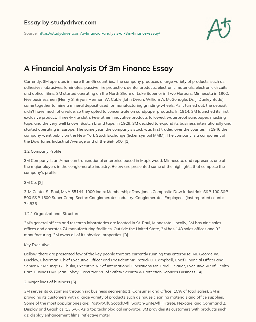 A Financial Analysis of 3m Finance Essay essay