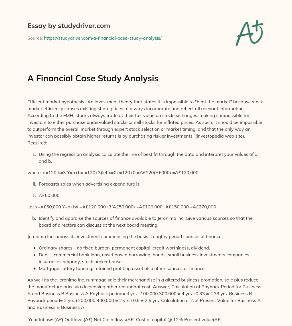A Financial Case Study Analysis essay