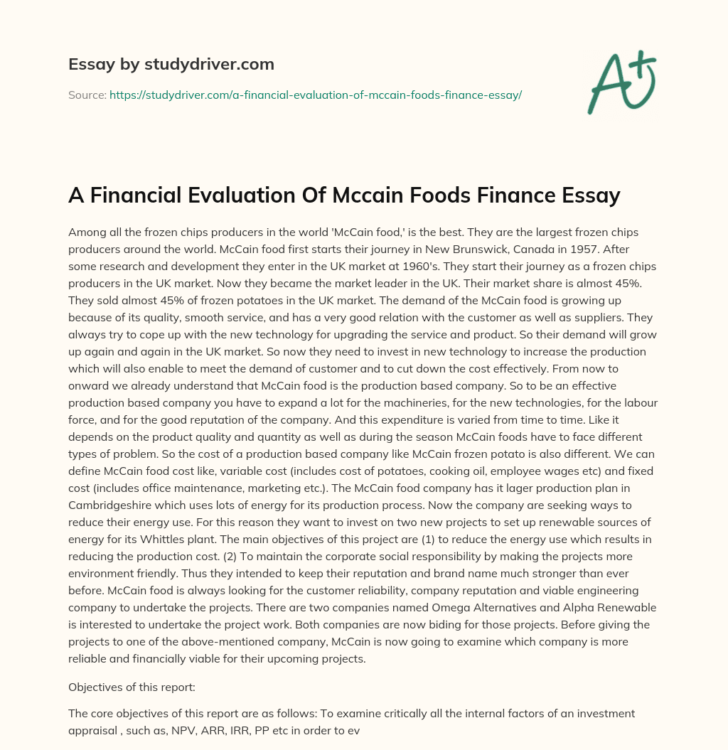 A Financial Evaluation of Mccain Foods Finance Essay essay