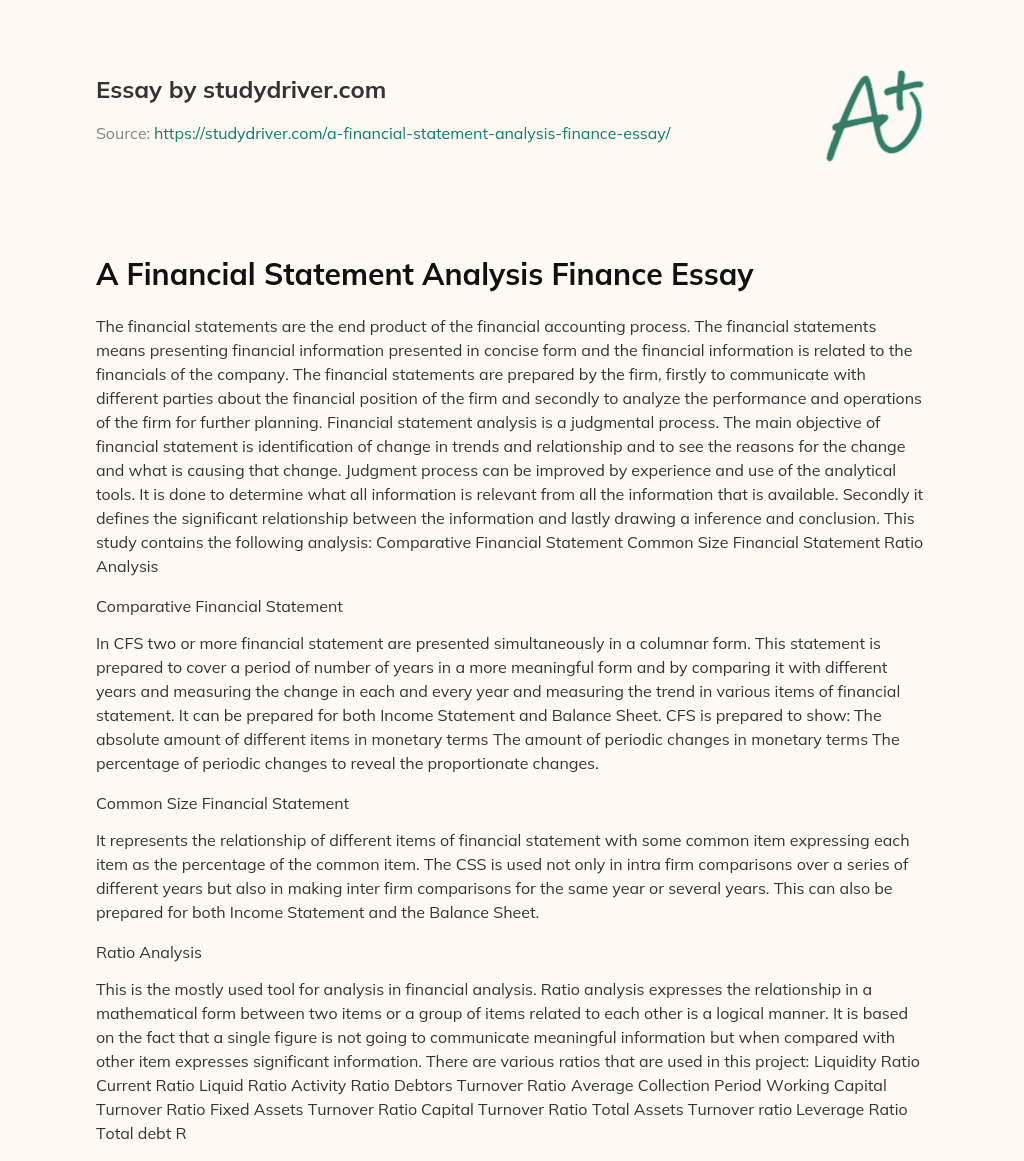 A Financial Statement Analysis Finance Essay essay