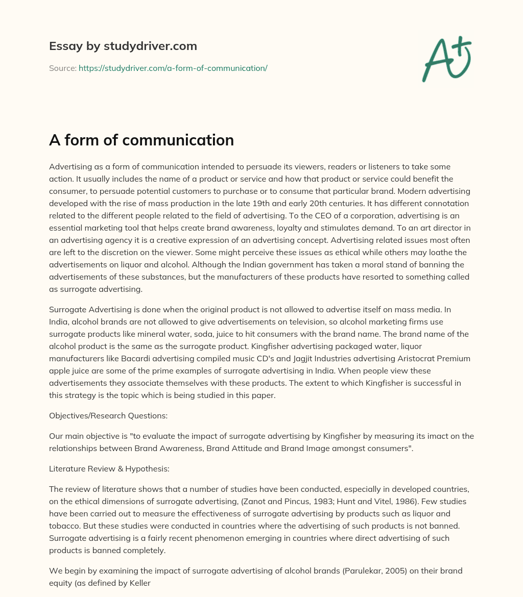 A Form of Communication essay