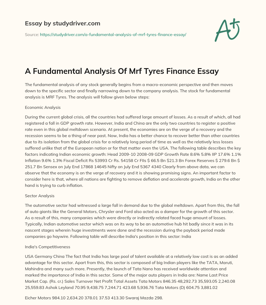 A Fundamental Analysis of Mrf Tyres Finance Essay essay