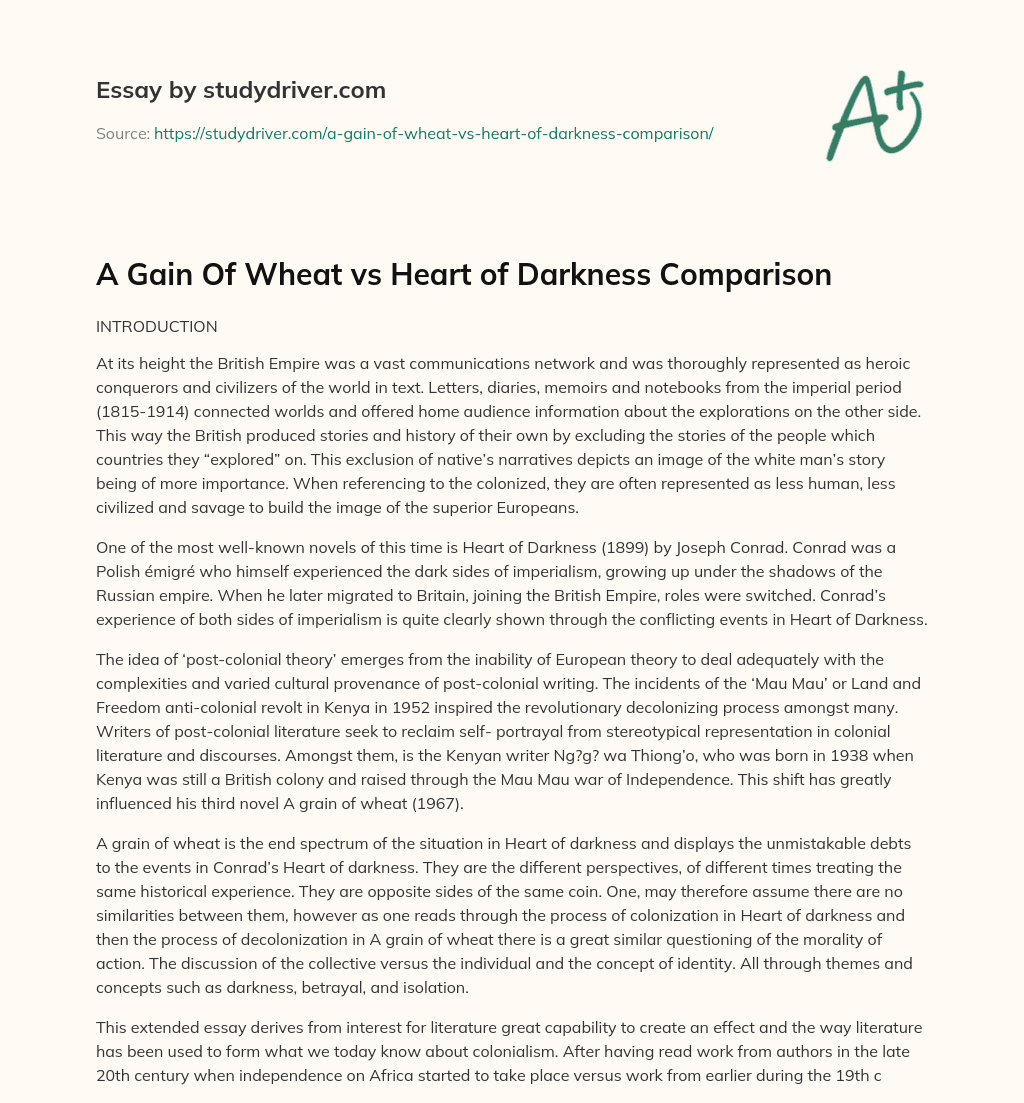 A Gain of Wheat Vs Heart of Darkness Comparison essay