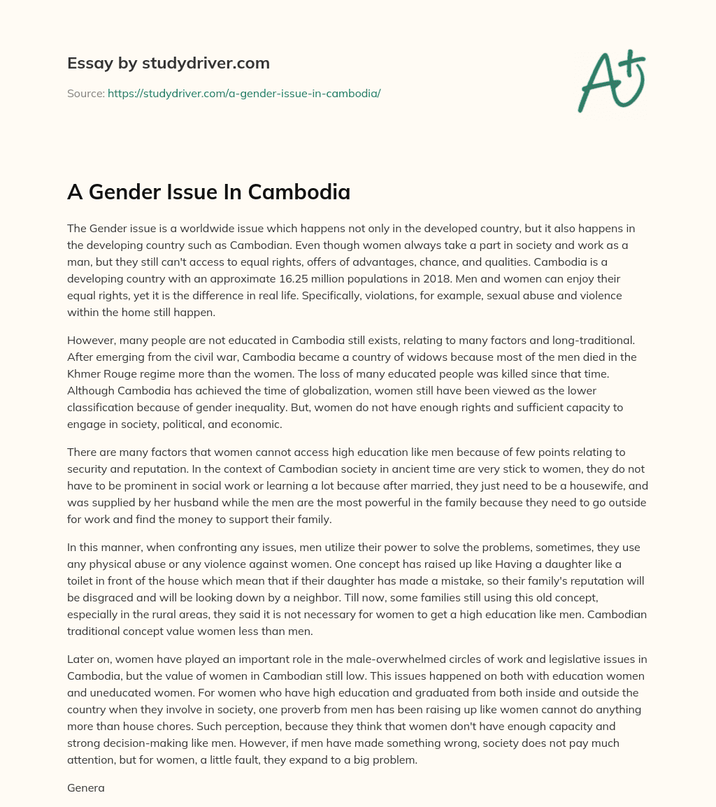 A Gender Issue in Cambodia essay