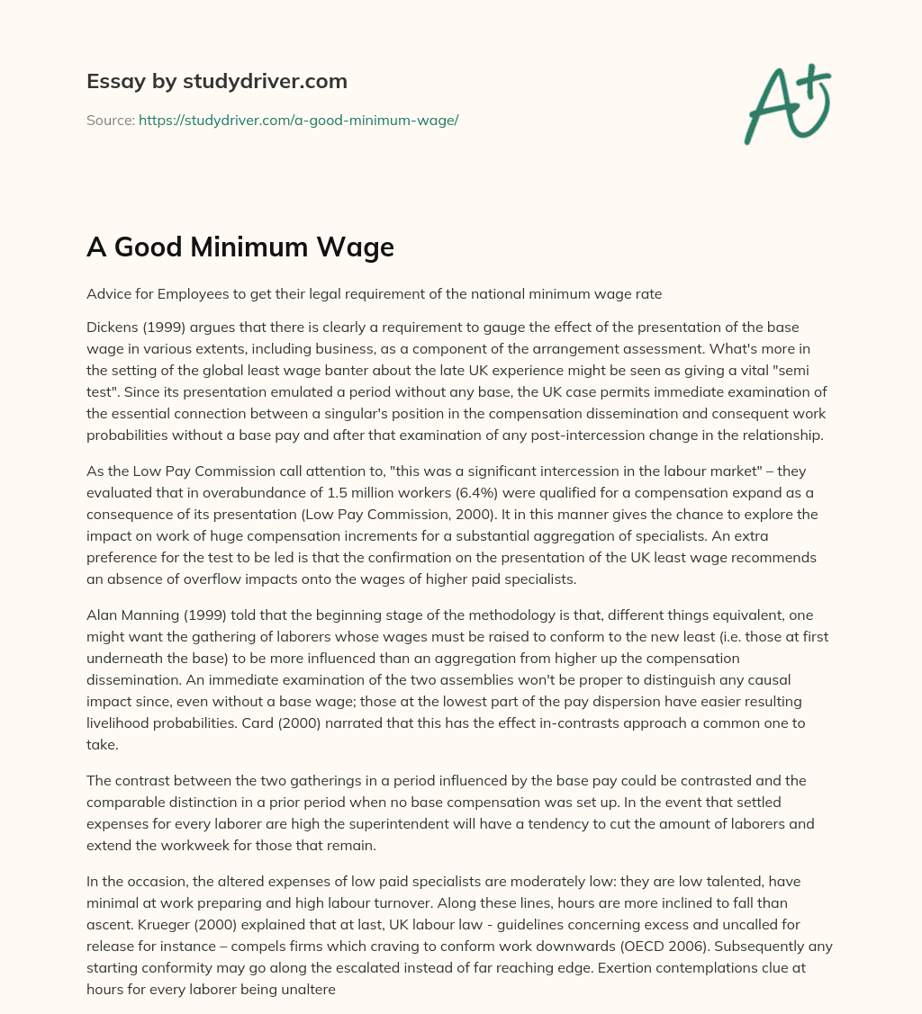 A Good Minimum Wage essay