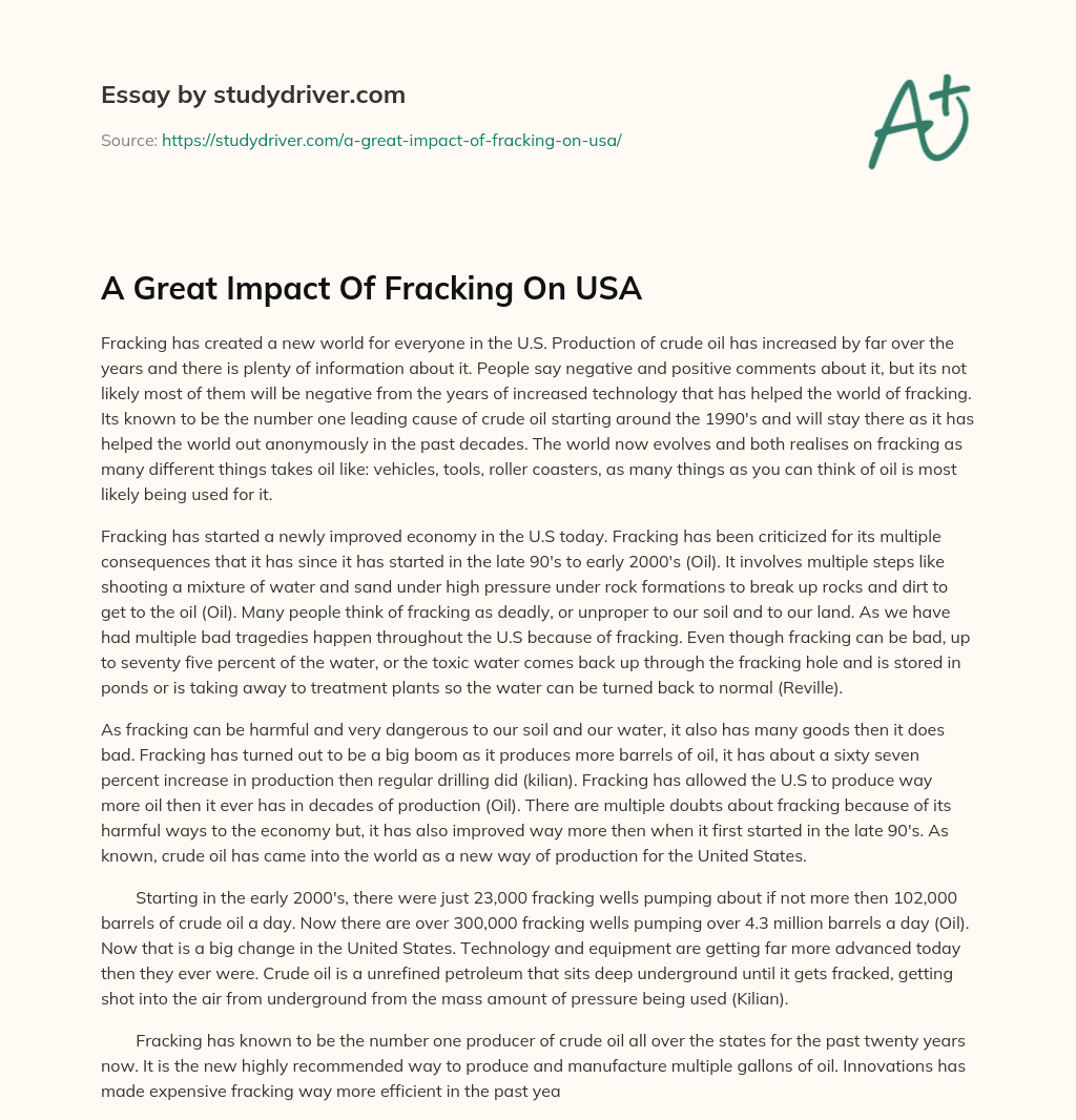 A Great Impact of Fracking on USA essay