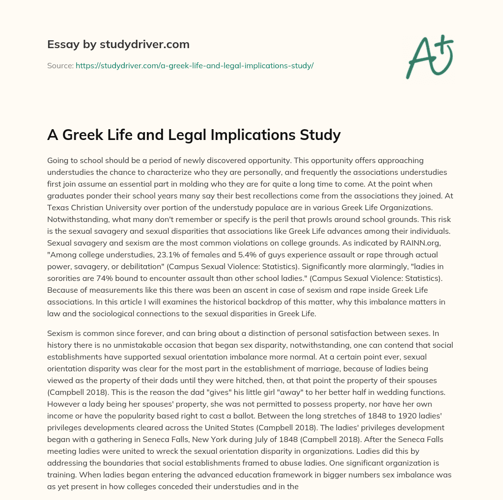 A Greek Life and Legal Implications Study essay
