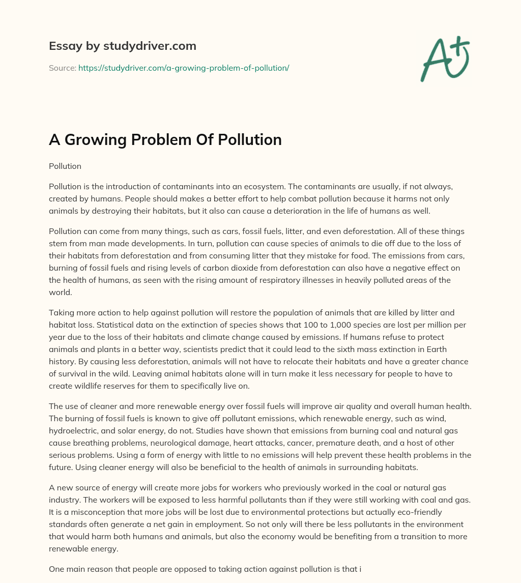 A Growing Problem of Pollution essay