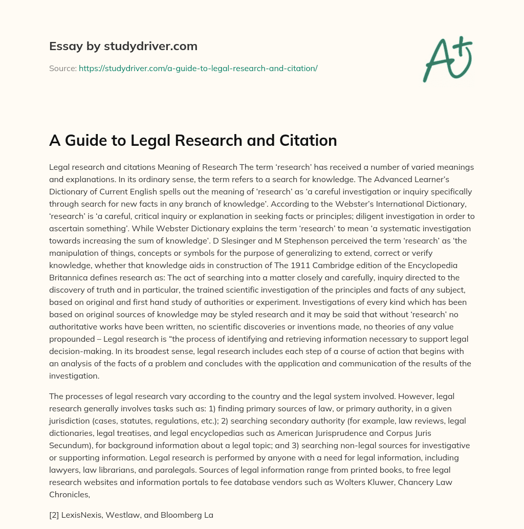 A Guide to Legal Research and Citation essay