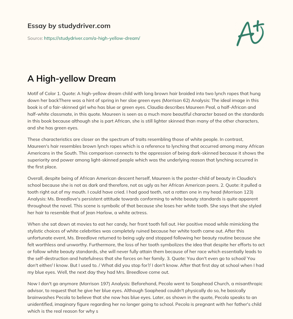 A High-yellow Dream essay