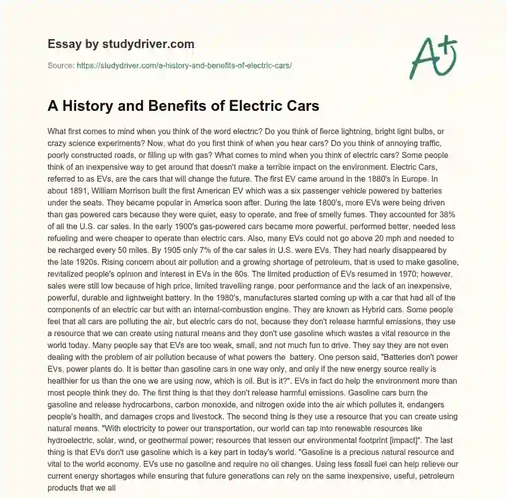 A History and Benefits of Electric Cars essay