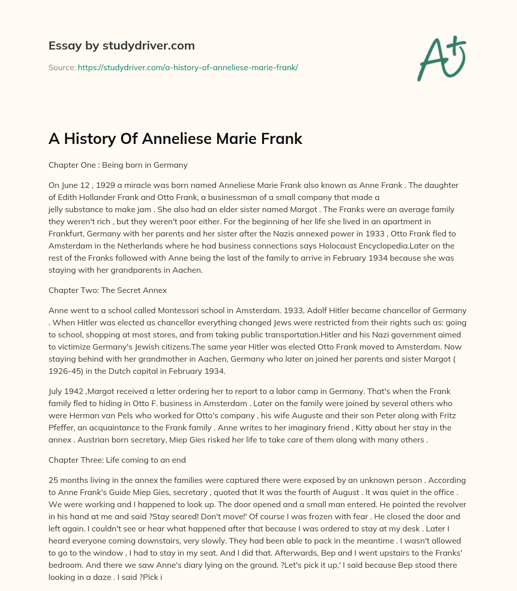 A History of Anneliese Marie Frank essay
