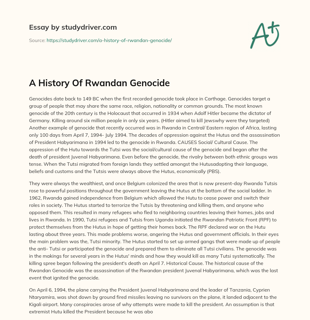 A History of Rwandan Genocide essay