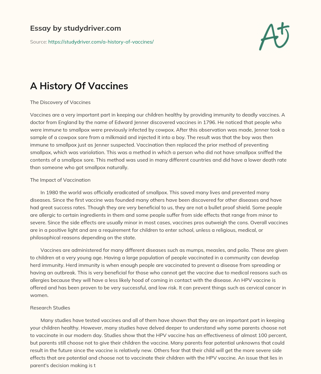 A History of Vaccines essay