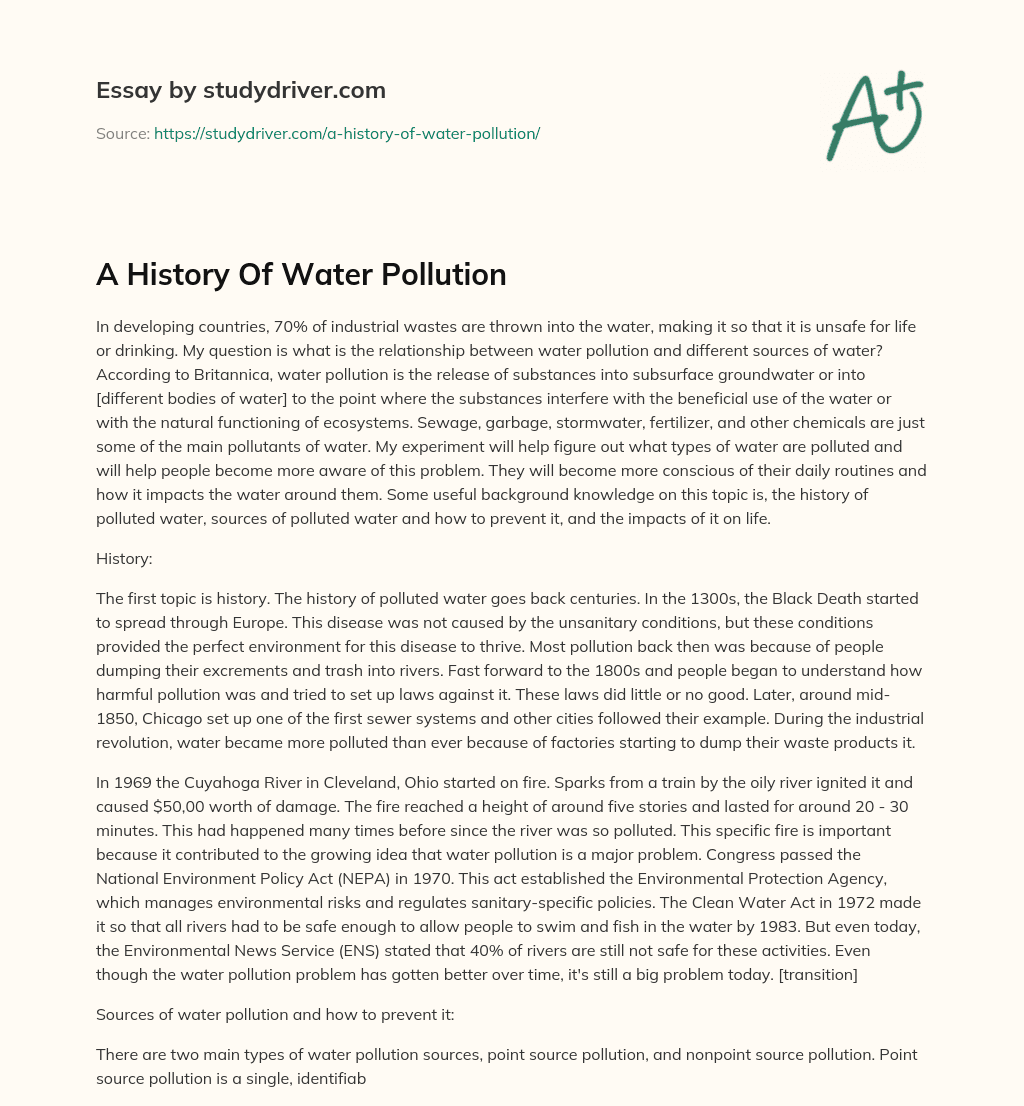 A History of Water Pollution essay