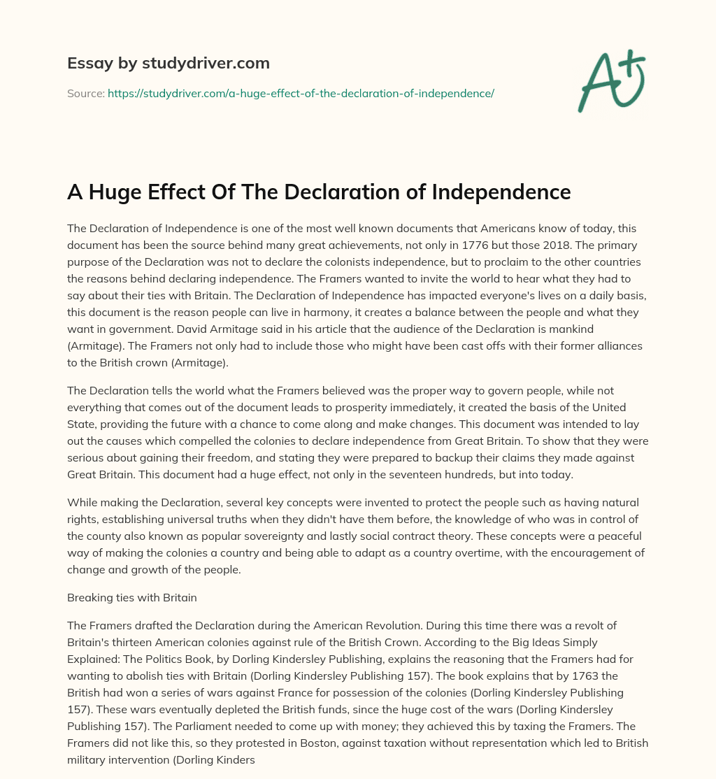 A Huge Effect of the Declaration of Independence essay