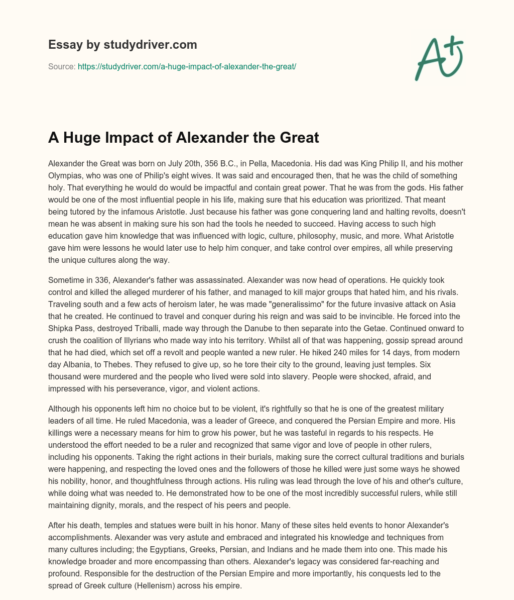 A Huge Impact of Alexander the Great essay
