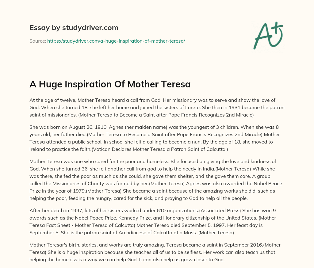 A Huge Inspiration of Mother Teresa essay