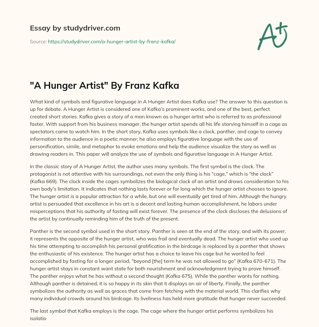 “A Hunger Artist” by Franz Kafka essay