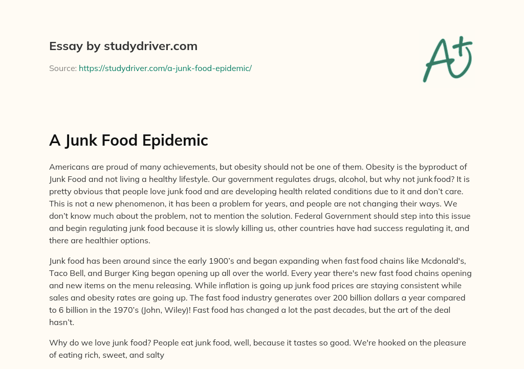 A Junk Food Epidemic essay