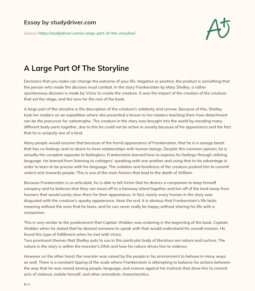 A Large Part of the Storyline essay