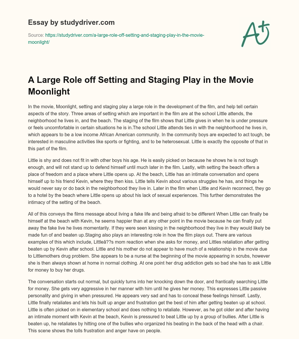 A Large Role off Setting and Staging Play in the Movie Moonlight essay