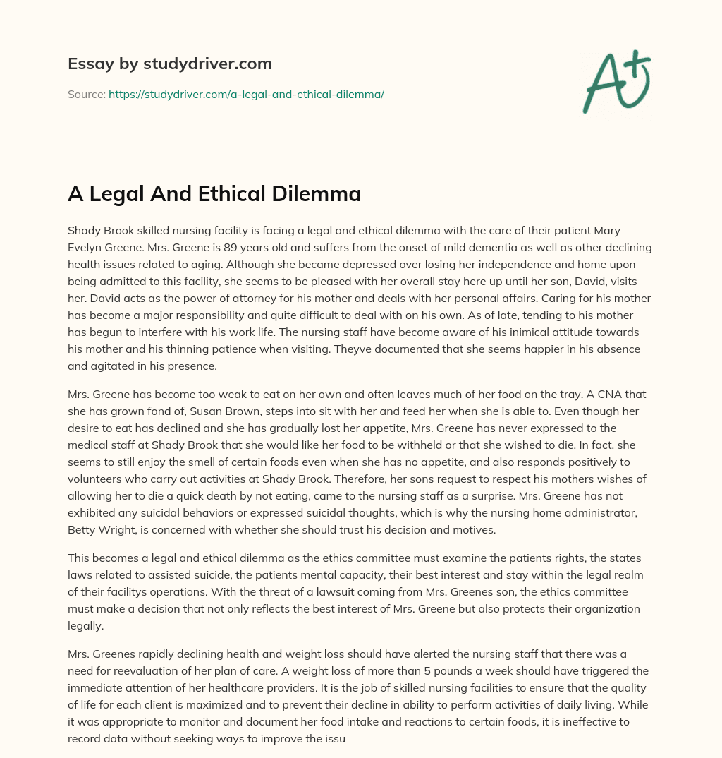 A Legal and Ethical Dilemma essay