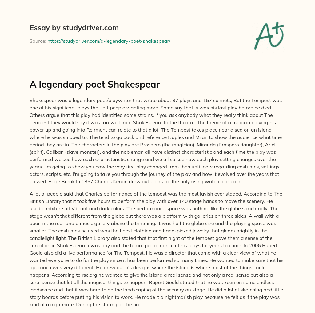 A Legendary Poet Shakespear essay