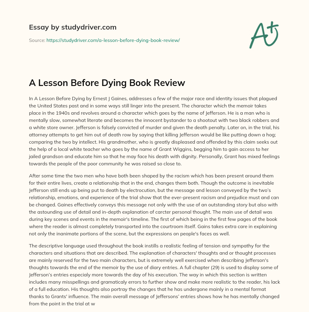 A Lesson before Dying Book Review essay