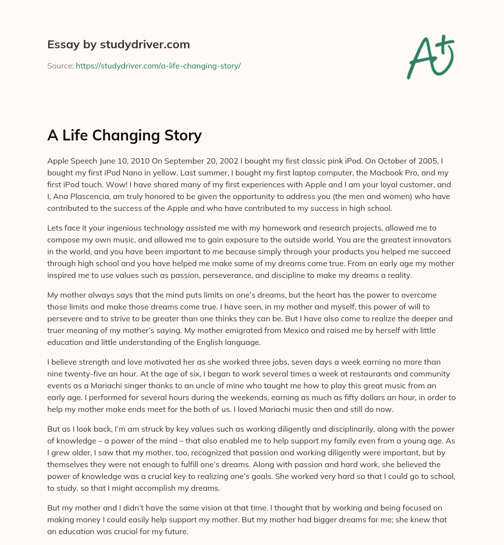 A Life Changing Story essay