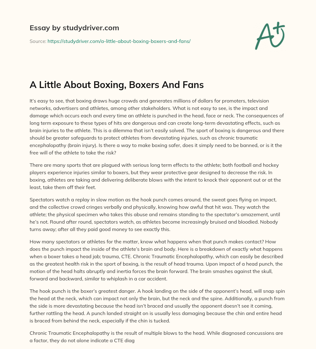 A Little about Boxing, Boxers and Fans essay