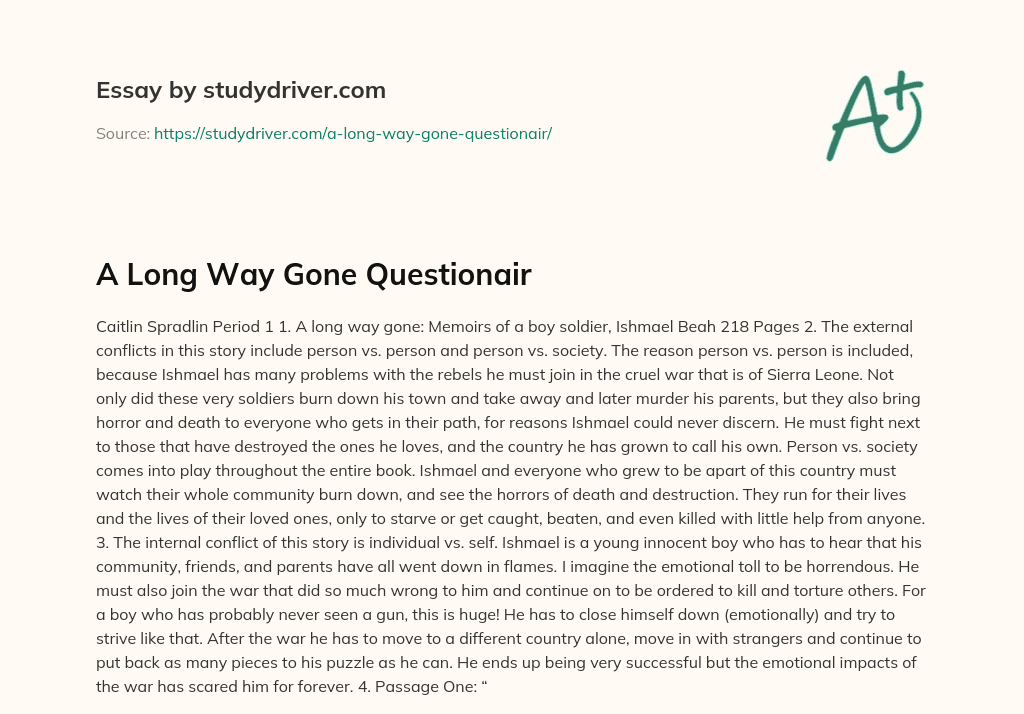 A Long Way Gone Questionair essay