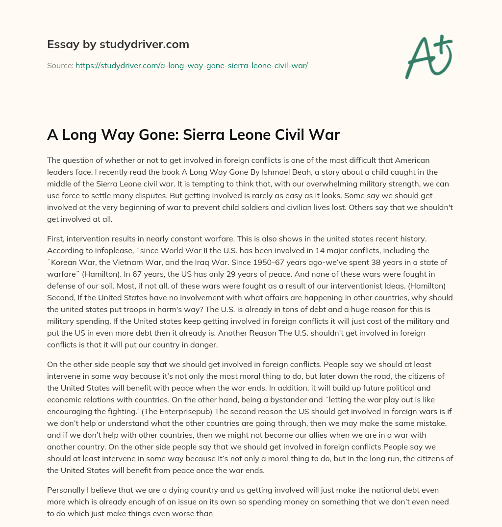 A Long Way Gone: Sierra Leone Civil War essay