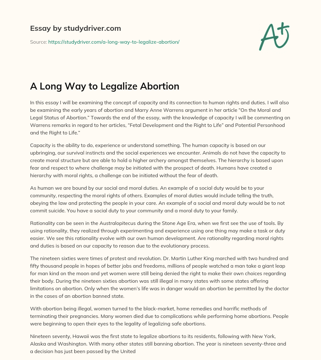 A Long Way to Legalize Abortion essay