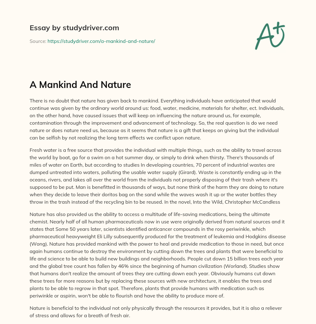 A Mankind and Nature essay