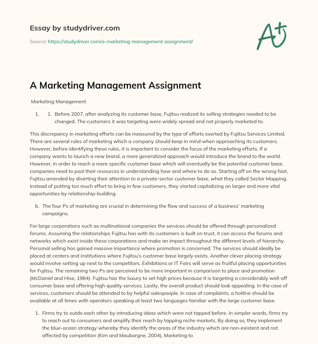 A Marketing Management Assignment essay