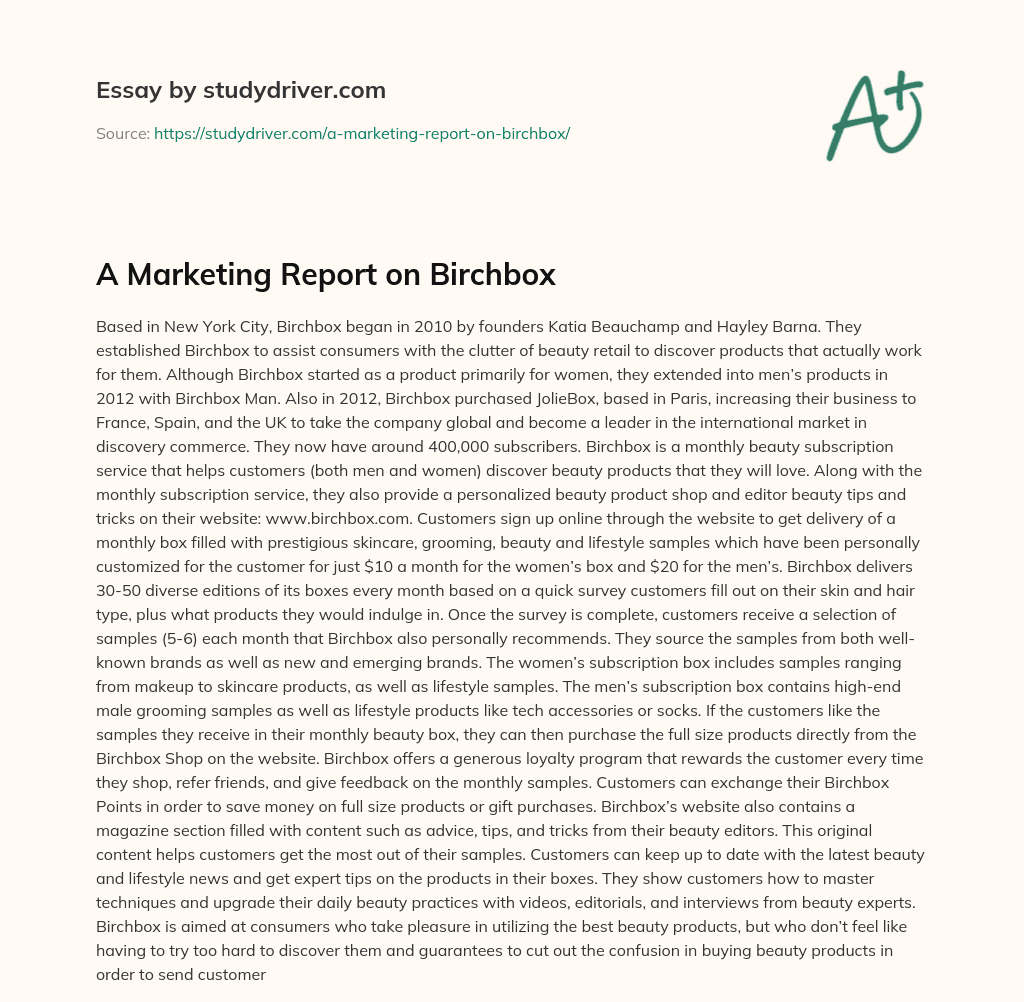 A Marketing Report on Birchbox essay