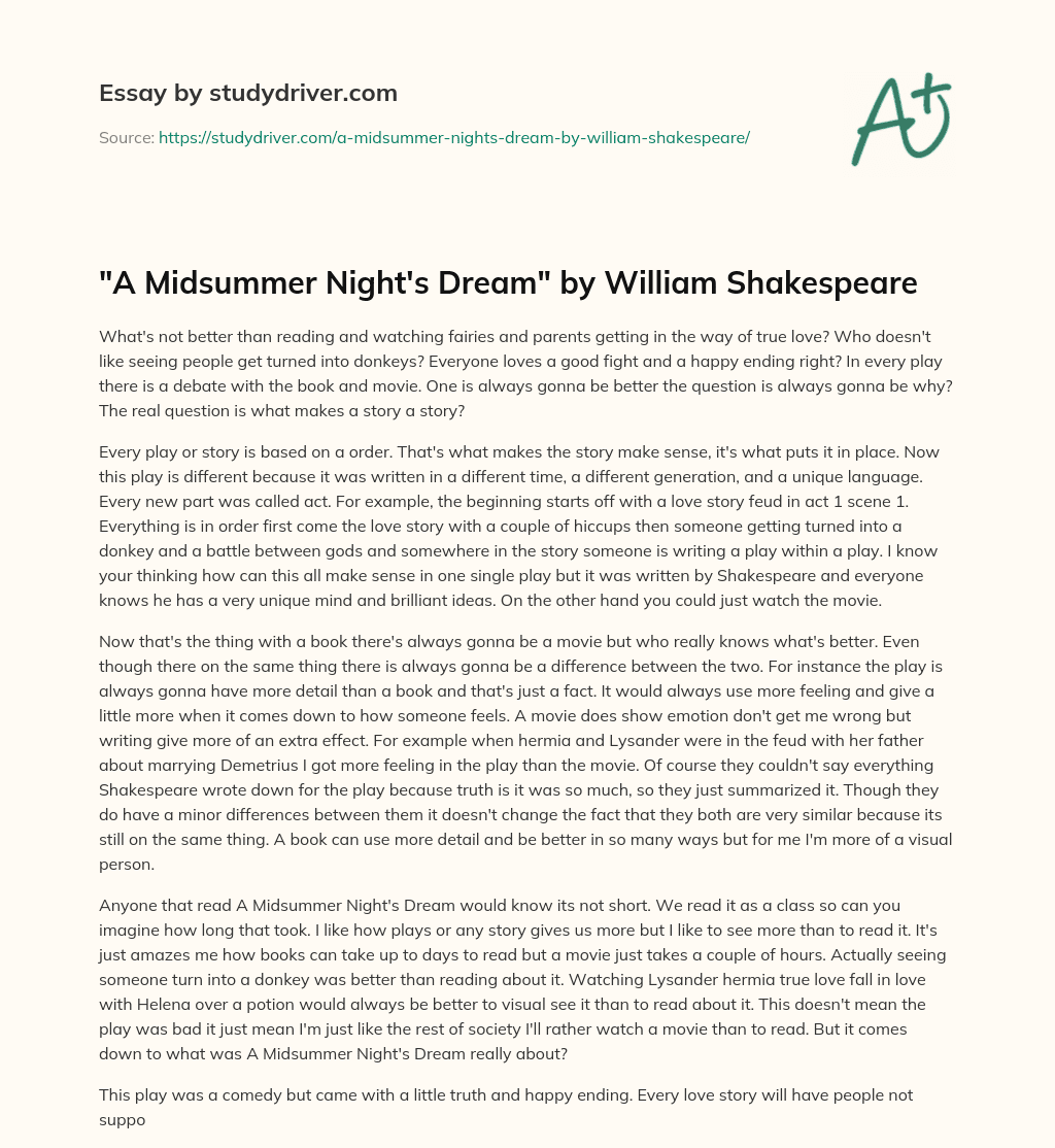 “A Midsummer Night’s Dream” by William Shakespeare essay