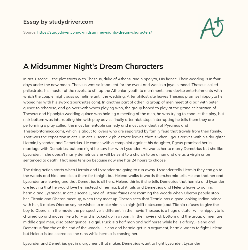 A Midsummer Night’s Dream Characters essay