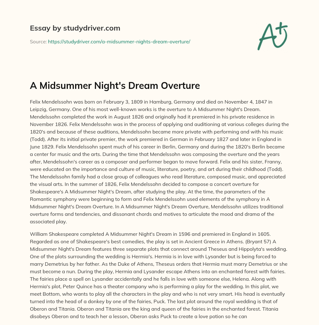 A Midsummer Night’s Dream Overture essay