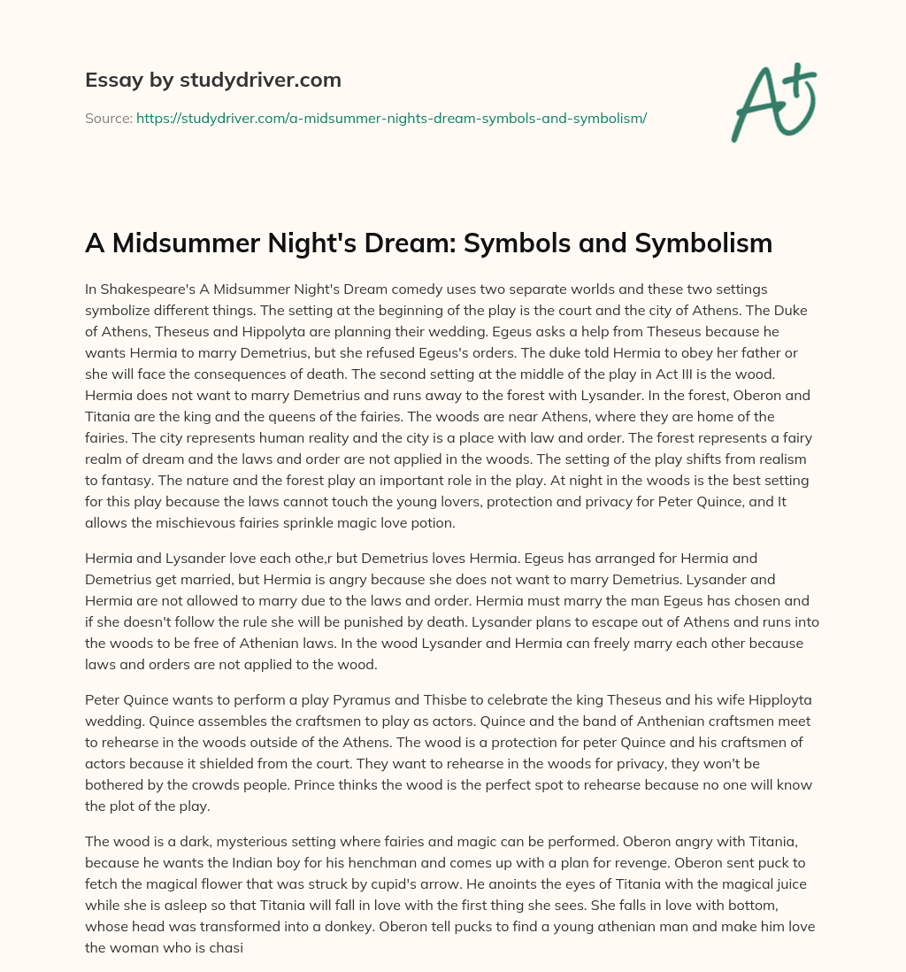 a midsummer night's dream symbolism essay