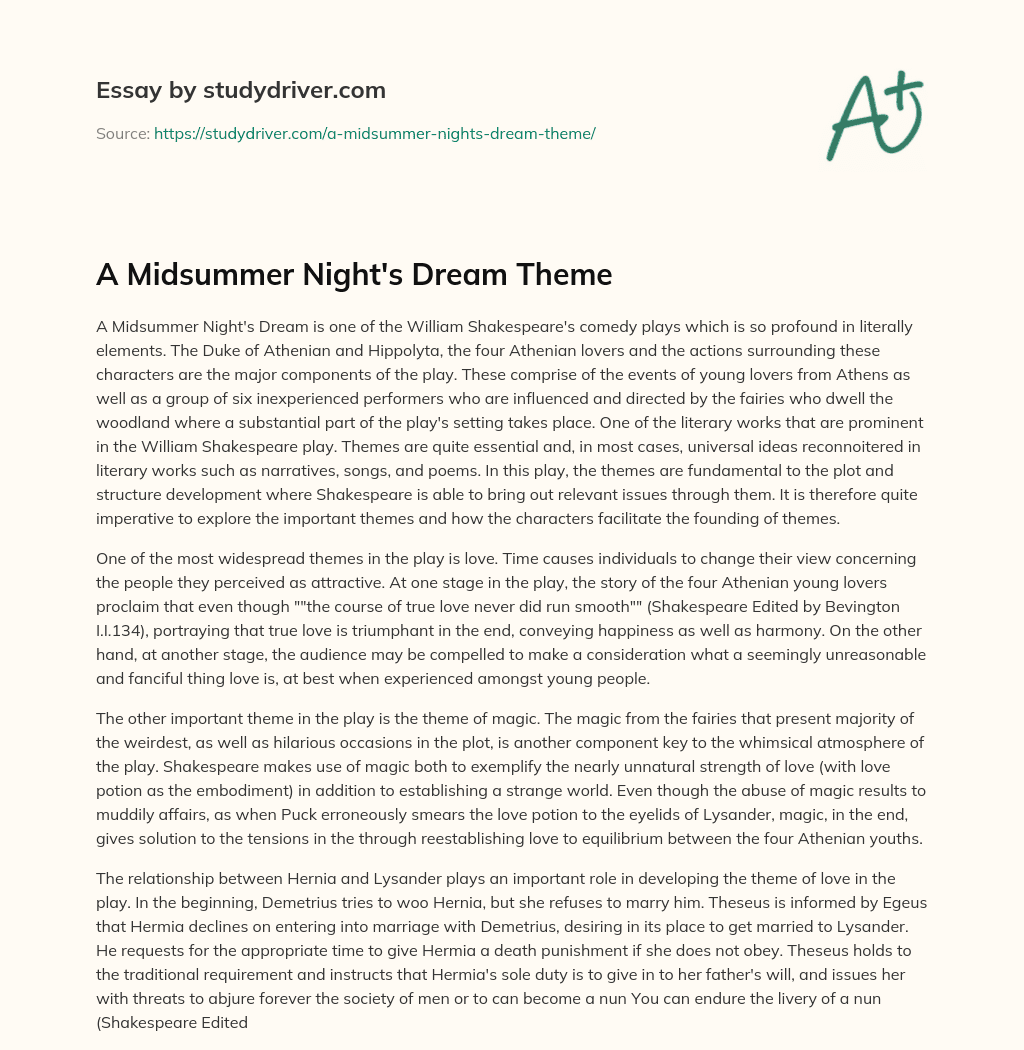 A Midsummer Night’s Dream Theme essay