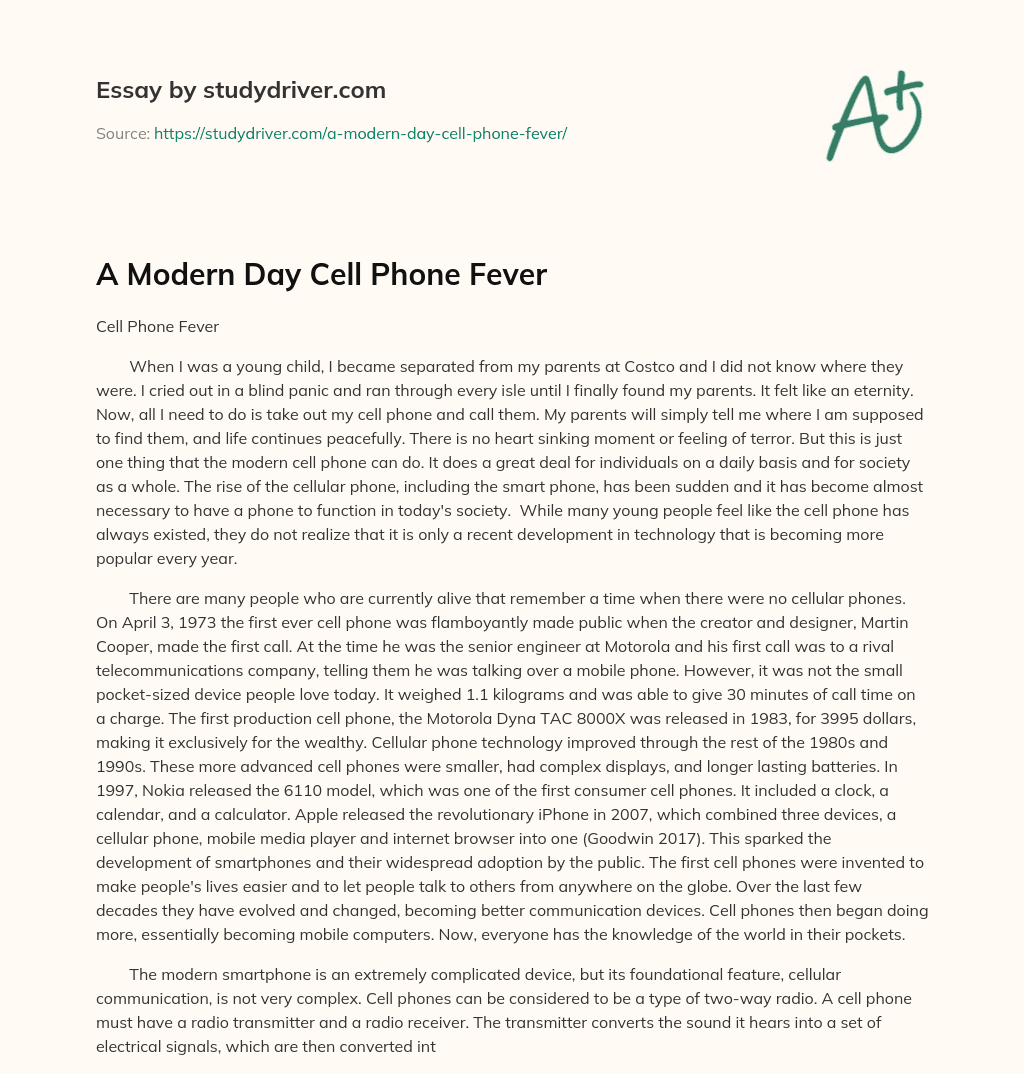 A Modern Day Cell Phone Fever essay