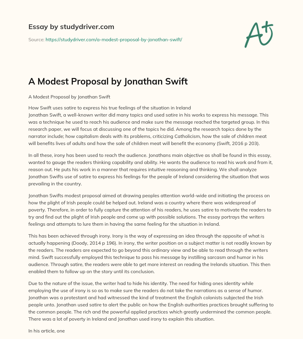 A Modest Proposal by Jonathan Swift essay