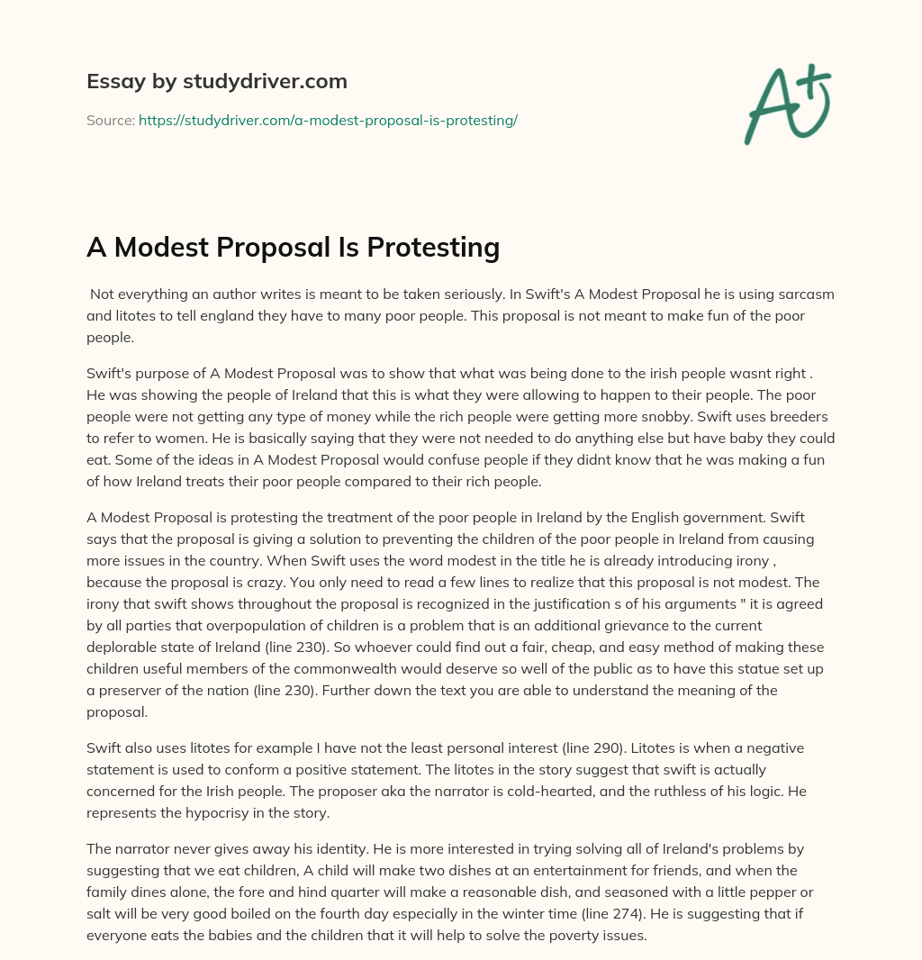 A Modest Proposal is Protesting essay